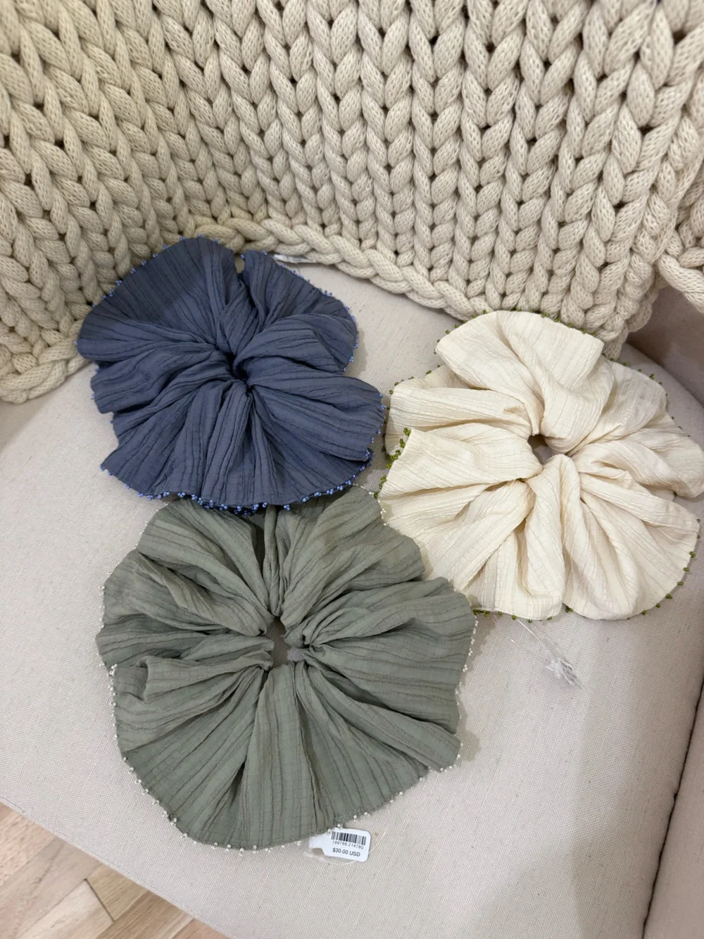 Free People Calypso Beaded Trim Scrunchie x 3